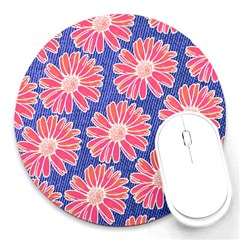 Pink Daisy Pattern Round Mousepads by DanaeStudio