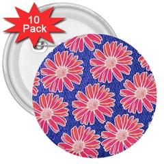 Pink Daisy Pattern 3  Buttons (10 Pack)  by DanaeStudio