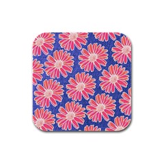 Pink Daisy Pattern Rubber Square Coaster (4 Pack)  by DanaeStudio