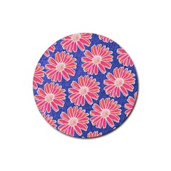 Pink Daisy Pattern Rubber Coaster (round)  by DanaeStudio