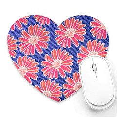 Pink Daisy Pattern Heart Mousepads by DanaeStudio