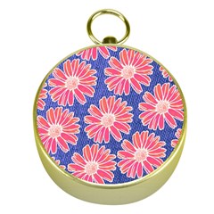 Pink Daisy Pattern Gold Compasses by DanaeStudio