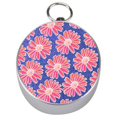 Pink Daisy Pattern Silver Compasses by DanaeStudio