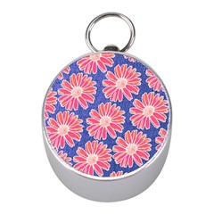 Pink Daisy Pattern Mini Silver Compasses by DanaeStudio