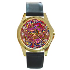 Abstract Shimmering Multicolor Swirly Round Gold Metal Watch by designworld65