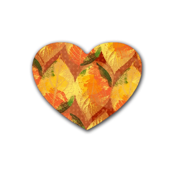 Fall Colors Leaves Pattern Heart Coaster (4 pack) 