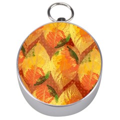 Fall Colors Leaves Pattern Silver Compasses by DanaeStudio