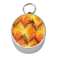 Fall Colors Leaves Pattern Mini Silver Compasses by DanaeStudio