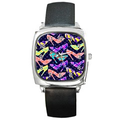 Colorful High Heels Pattern Square Metal Watch