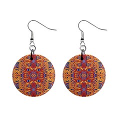 Oriental Watercolor Ornaments Kaleidoscope Mosaic Mini Button Earrings by EDDArt