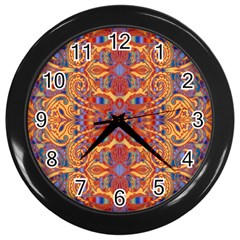 Oriental Watercolor Ornaments Kaleidoscope Mosaic Wall Clocks (black) by EDDArt