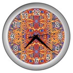 Oriental Watercolor Ornaments Kaleidoscope Mosaic Wall Clocks (Silver)  Front