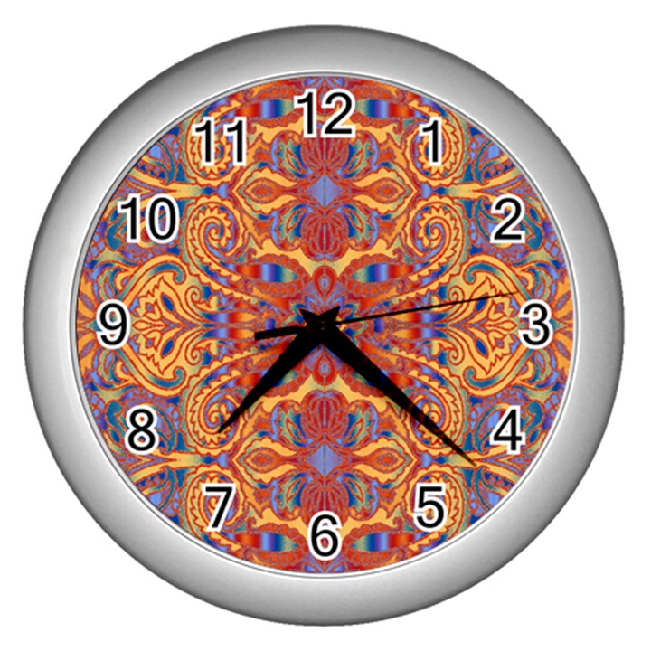 Oriental Watercolor Ornaments Kaleidoscope Mosaic Wall Clocks (Silver) 