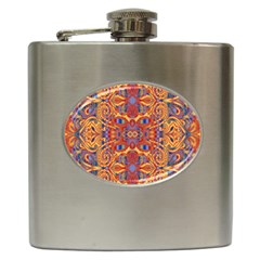 Oriental Watercolor Ornaments Kaleidoscope Mosaic Hip Flask (6 Oz) by EDDArt