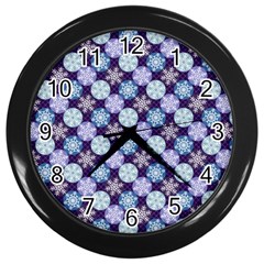 Snowflakes Pattern Wall Clocks (black) by DanaeStudio