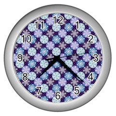 Snowflakes Pattern Wall Clocks (silver)  by DanaeStudio