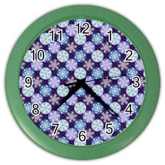 Snowflakes Pattern Color Wall Clocks by DanaeStudio