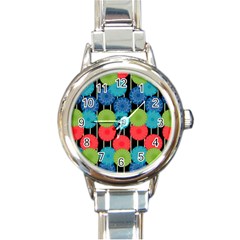 Vibrant Retro Pattern Round Italian Charm Watch by DanaeStudio