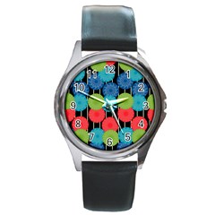 Vibrant Retro Pattern Round Metal Watch by DanaeStudio