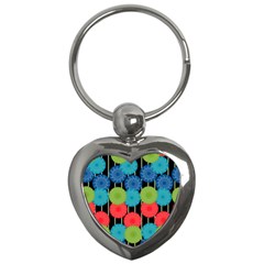 Vibrant Retro Pattern Key Chains (heart)  by DanaeStudio