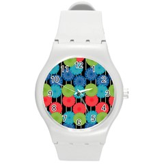 Vibrant Retro Pattern Round Plastic Sport Watch (m) by DanaeStudio