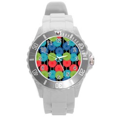 Vibrant Retro Pattern Round Plastic Sport Watch (l) by DanaeStudio