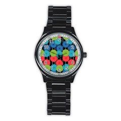 Vibrant Retro Pattern Stainless Steel Round Watch by DanaeStudio