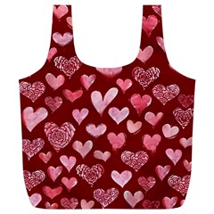 Watercolor Valentine s Day Hearts Full Print Recycle Bags (l)  by BubbSnugg