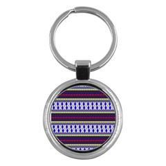 Colorful Retro Geometric Pattern Key Chains (round)  by DanaeStudio