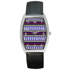 Colorful Retro Geometric Pattern Barrel Style Metal Watch by DanaeStudio