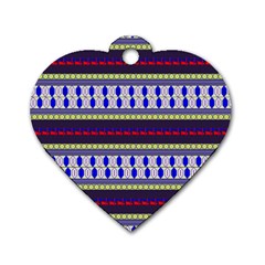 Colorful Retro Geometric Pattern Dog Tag Heart (one Side) by DanaeStudio