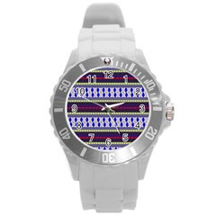 Colorful Retro Geometric Pattern Round Plastic Sport Watch (l) by DanaeStudio