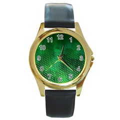 Ombre Green Abstract Forest Round Gold Metal Watch by DanaeStudio