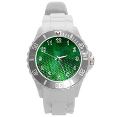 Ombre Green Abstract Forest Round Plastic Sport Watch (l) by DanaeStudio