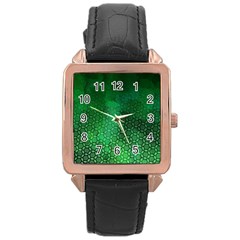 Ombre Green Abstract Forest Rose Gold Leather Watch  by DanaeStudio