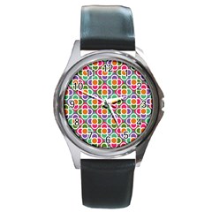 Modernist Floral Tiles Round Metal Watch by DanaeStudio