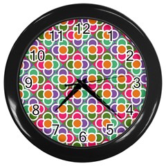 Modernist Floral Tiles Wall Clocks (black) by DanaeStudio