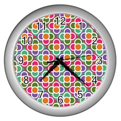 Modernist Floral Tiles Wall Clocks (silver)  by DanaeStudio