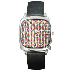 Modernist Floral Tiles Square Metal Watch by DanaeStudio