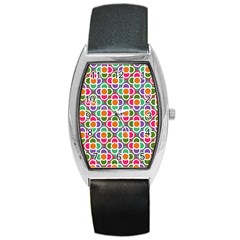 Modernist Floral Tiles Barrel Style Metal Watch by DanaeStudio