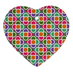 Modernist Floral Tiles Heart Ornament (2 Sides)