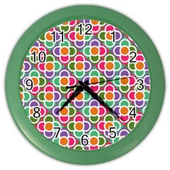 Modernist Floral Tiles Color Wall Clocks by DanaeStudio