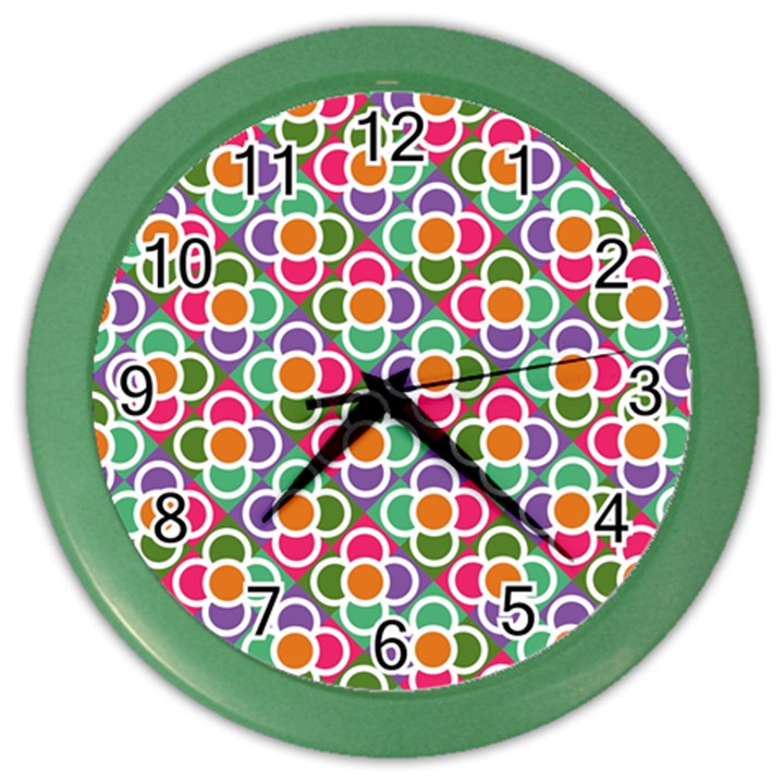 Modernist Floral Tiles Color Wall Clocks