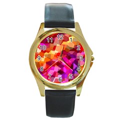 Geometric Fall Pattern Round Gold Metal Watch by DanaeStudio