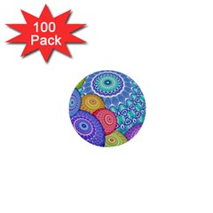 India Ornaments Mandala Balls Multicolored 1  Mini Buttons (100 Pack)  by EDDArt