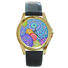 India Ornaments Mandala Balls Multicolored Round Gold Metal Watch by EDDArt