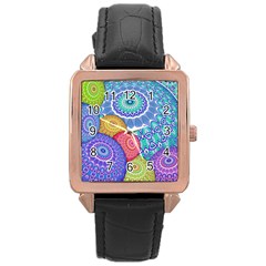 India Ornaments Mandala Balls Multicolored Rose Gold Leather Watch  by EDDArt