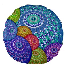 India Ornaments Mandala Balls Multicolored Large 18  Premium Flano Round Cushions by EDDArt