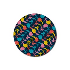 Colorful Floral Pattern Rubber Coaster (round)  by DanaeStudio