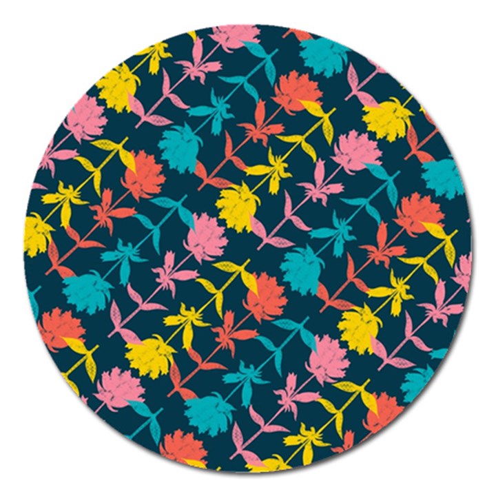 Colorful Floral Pattern Magnet 5  (Round)